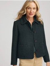 Chico's blazer jacket womens 0 US S Smal cropped tweed darkest spruce black 199
