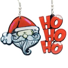 Christmas Santa Claus Acrylic Dangle Drop Earrings Cute Funny Handmade HoHoHo Ch