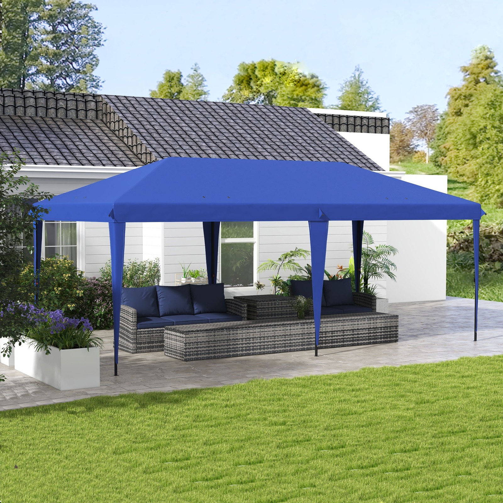 10' x 20' EZ Pop-Up Canopy, Party Event Tent w/ Carrying Bag, Blue