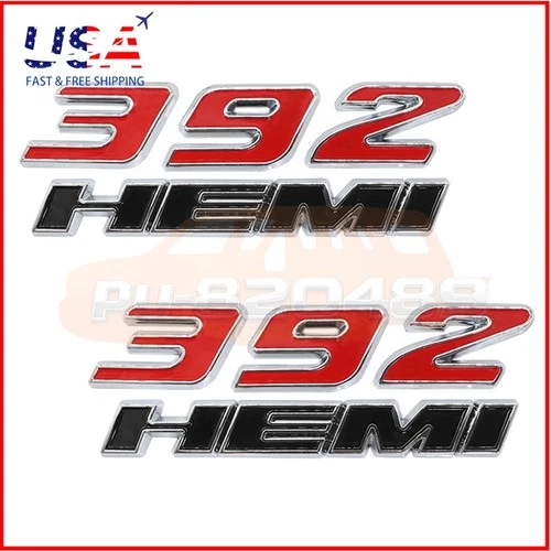 2PC For 392 HEMI Fender Side Emblem Left & Right Badge Chrome Red Black 3D Decal - product listing photo