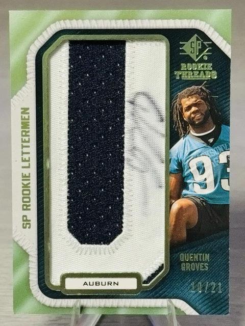 🔥🏈QUENTIN GROVES 2008 SP Rookie Threads Lettermen Patch Auto /21 #JAGUARS!🏈🔥