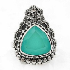 Natural Aquamarine Chalcedony 925 Solid Sterling Silver Ring Sz 6 B2-3