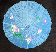 Vintage Asian Hand Painted Silk  Bamboo Parasol