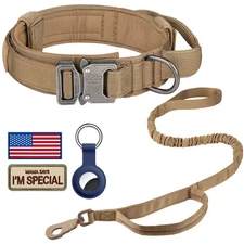 Tactical Dog Collar Leash Set, Adjustable Military Nylon with Handle & Buckle