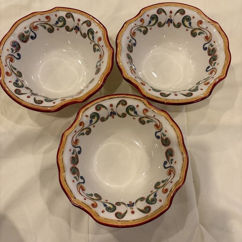 3 Sur La Table Cereal Bowls Handcrafted Italy Rare Green Yellow Red 6.8 Inches