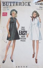Vtg 1960s Butterick 5506 A-Line Seam Detail Slit Neck Dress SEWING PATTERN 12