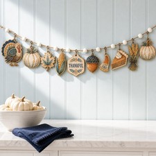 Turkey Pumpkin Wooden Garland Thanksgiving Fall Decor 10 Pieces