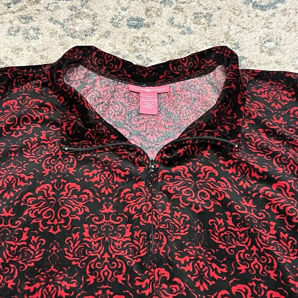 Chaleco Woman Within 3X Negro Rojo Cachemira Cremallera Completa Sin Mangas Terciopelo Vacaciones Informal Foto 2 de 4