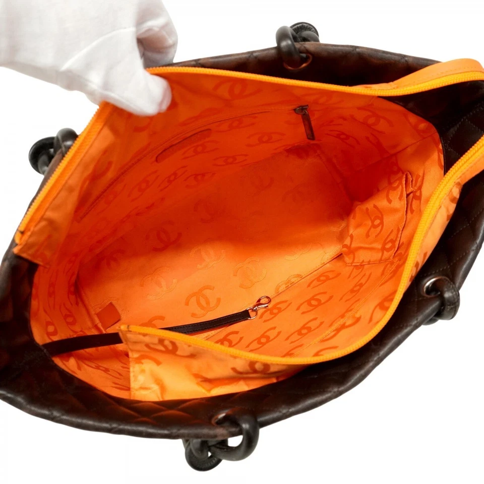  Bolso de Mano Chanel Cambon Piel de Cordero Marrón Plata Herrajes 580007 Foto 4 de 4