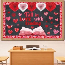 62 PCS Valentines Day Bulletin Board Decorations Fall In Love Reading Heart