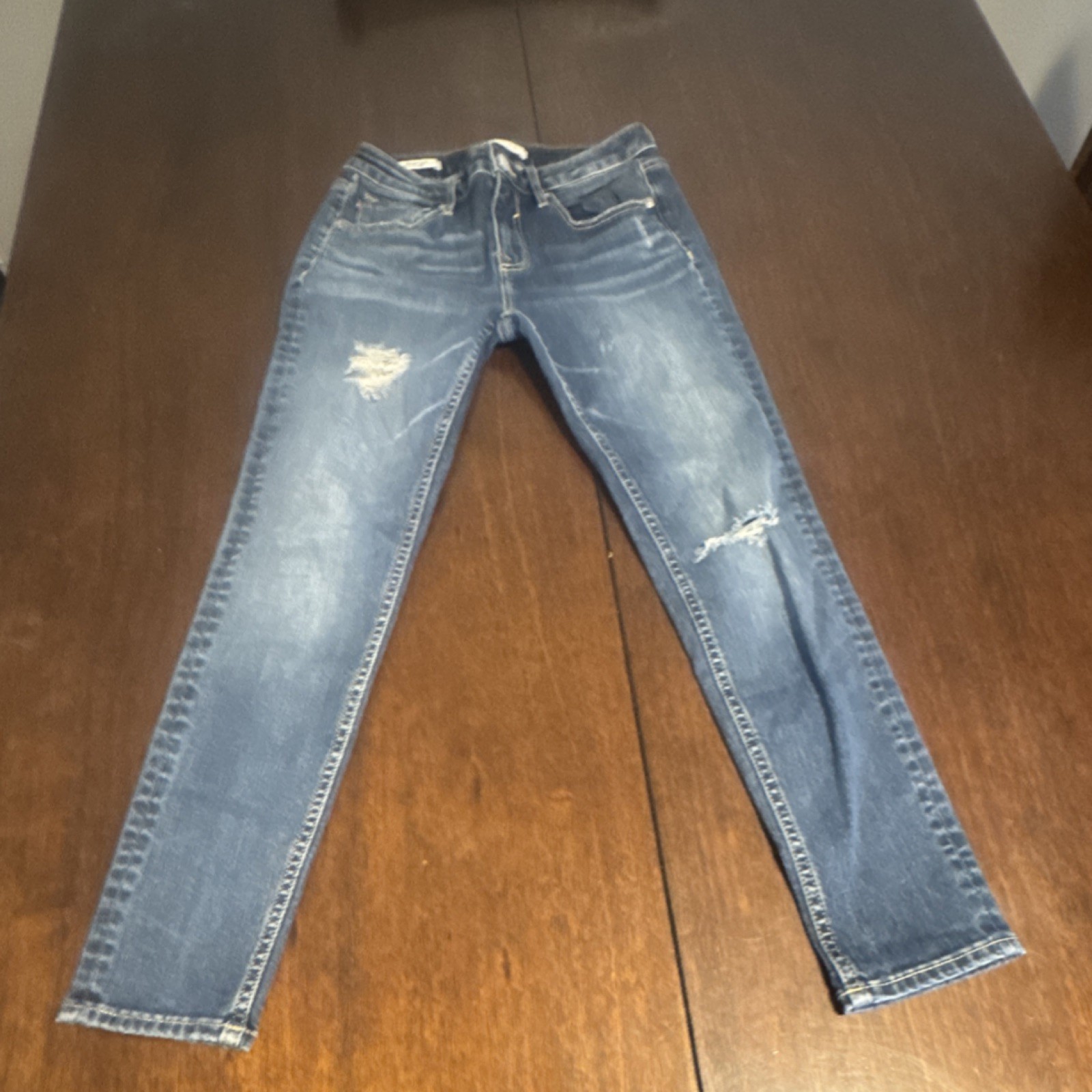 VIGOSS Women's Distressed Skinny Jeans Blue Stretch 5-Pocket Button Zip Denim