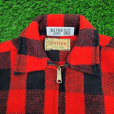 Vintage 50s Melton Buffalo Plaid Wool Hunting Jacket Medium 23x27