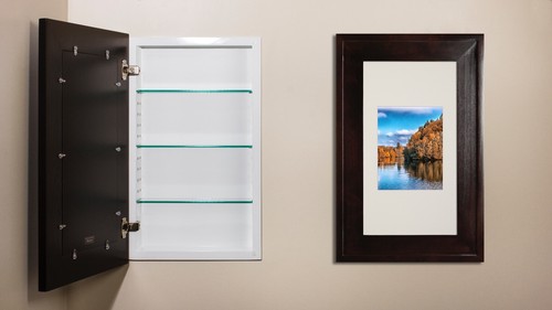 Recessed 14x24 Medicine Cabinet w/ PICTURE FRAME DOOR, no mirror, white interior - Picture 17 of 36