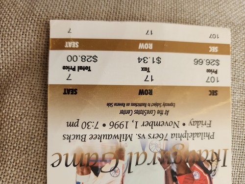 Allen Iverson 1996 Innaugural Game 76ers vs Bucks Full Ticket VERY RARE - Bild 10 von 10