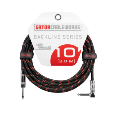Gator Cableworks Backline Braided Instrument Cable, Straight to Angle Black/Red