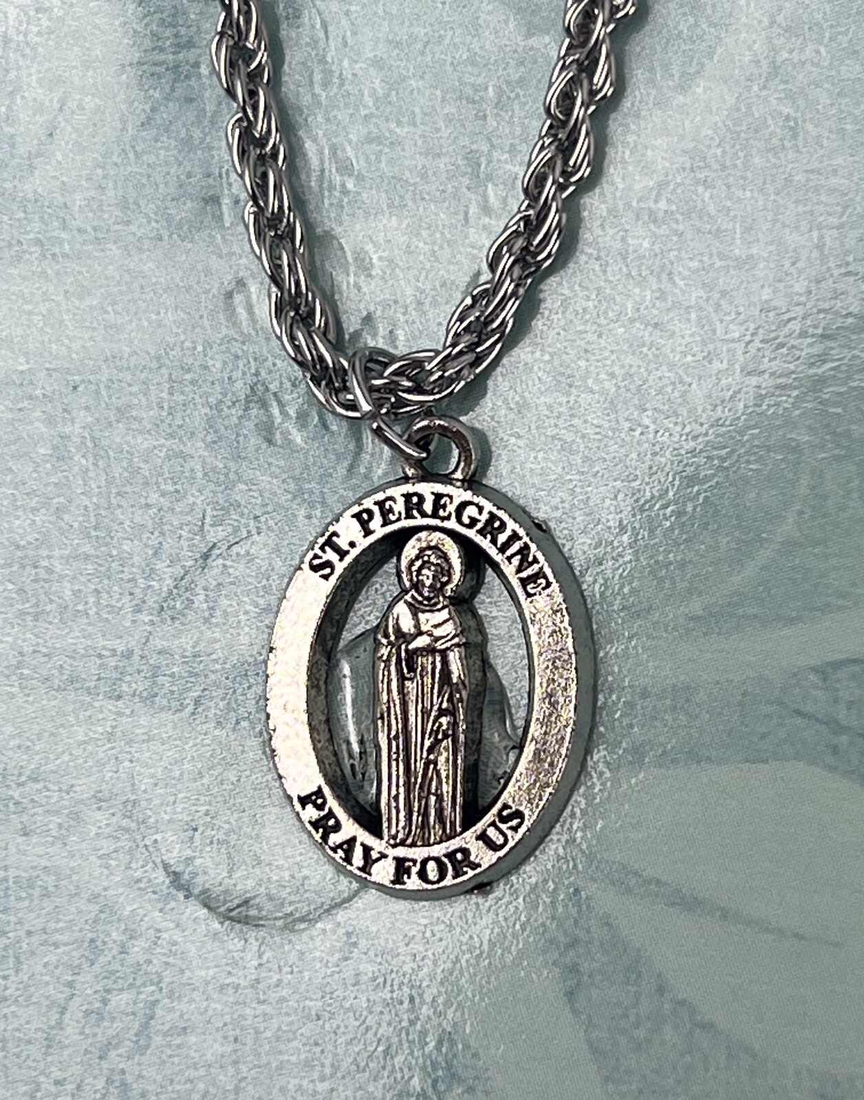 Saint Pergerine Rosary Rope Chain Necklace Medal Charm Chain Religious Set Of 2