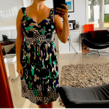 Nine West Womens Green Black Sleeveless Jewel Tone Midi Dress Size 4