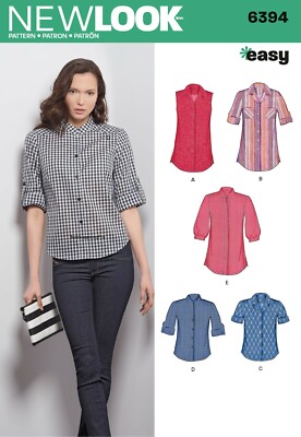 NEW LOOK 6394 MISSES' BUTTON FRONT TOPS Easy Sewing Pattern Sizes 8 - 18