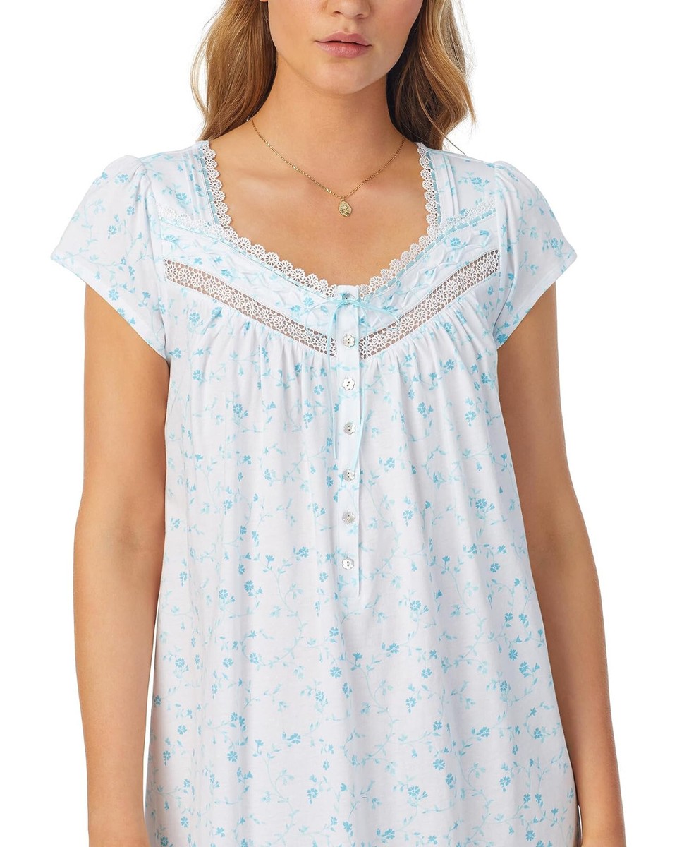(取寄) アイリーン ウエスト レディース コットン ニット キャップ スリーブ ショート ナイトガウン Eileen West women Cotton Knit Cap Sleeve Short Nightgown White Ground Petite Floral New $64 Eileen West White/Blue 100% COTTON KNIT Cap Sleeves Short