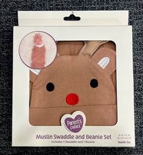 Newborn Infant Muslin Swaddle  Beanie Set Reindeer Deer Unisex Swaddle 40"x40"