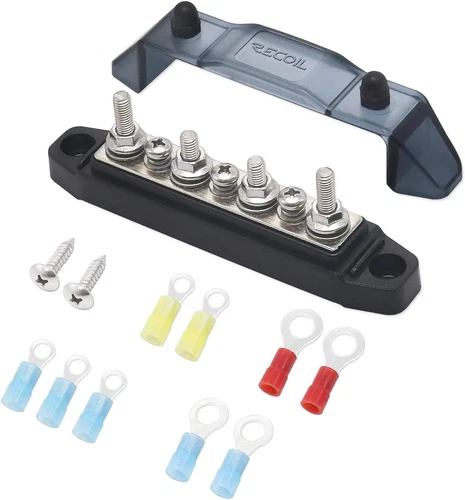 RECOIL Bus Bar 4 x M5 Studs 3 Screw Terminals Power Distribution Block Black 
