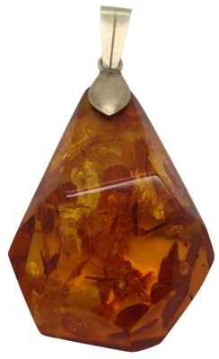  Großer 935er Silber Anhänger Natur Bernstein Facetten Schmuck 6,1 cm / 12,49g