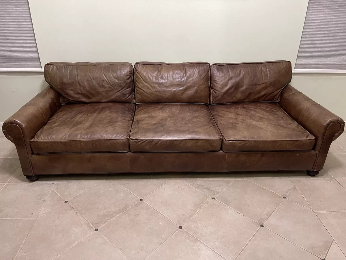 RESTORATION HARDWARE ORIGINAL LANCASTER LEATHER THREE SEAT CUSHION SOFA