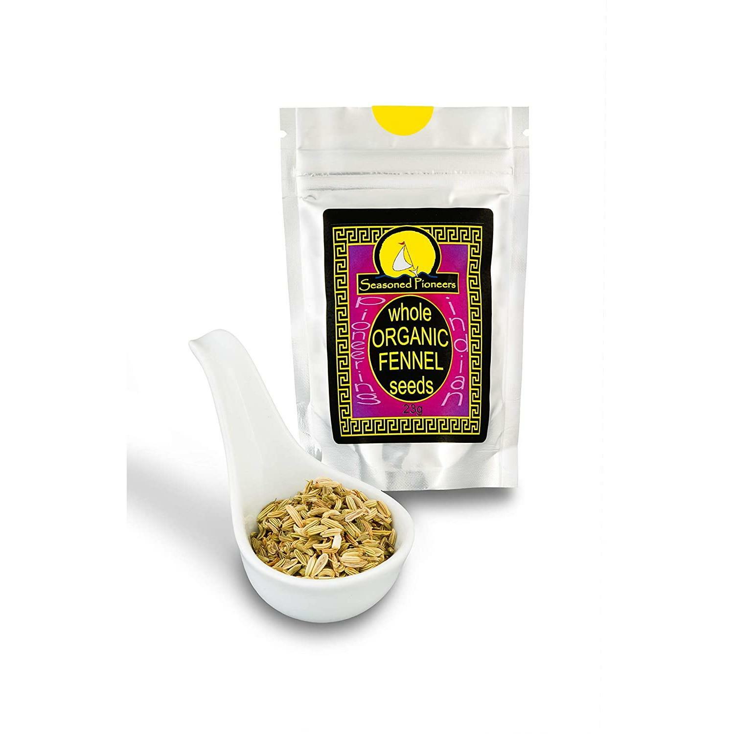 Seasoned Pioneers Vegan Indian Organic Whole Fennel Seeds Resealable Pouch