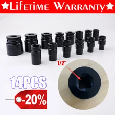 Dayplus Drive Impact Socket Set 14Pc Metric Socket Set Cr-V Steel 6 Point 1/2"