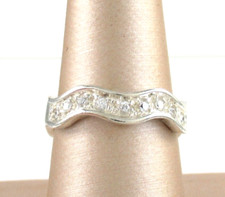 .925 Sterling Silver Wavy Band Ring Round Cubic Zirconia sz 8