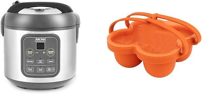 AROMA  8-Cup Digital Rice Cooker and Egg Bite Mold Bundle - Compact Cooker for R