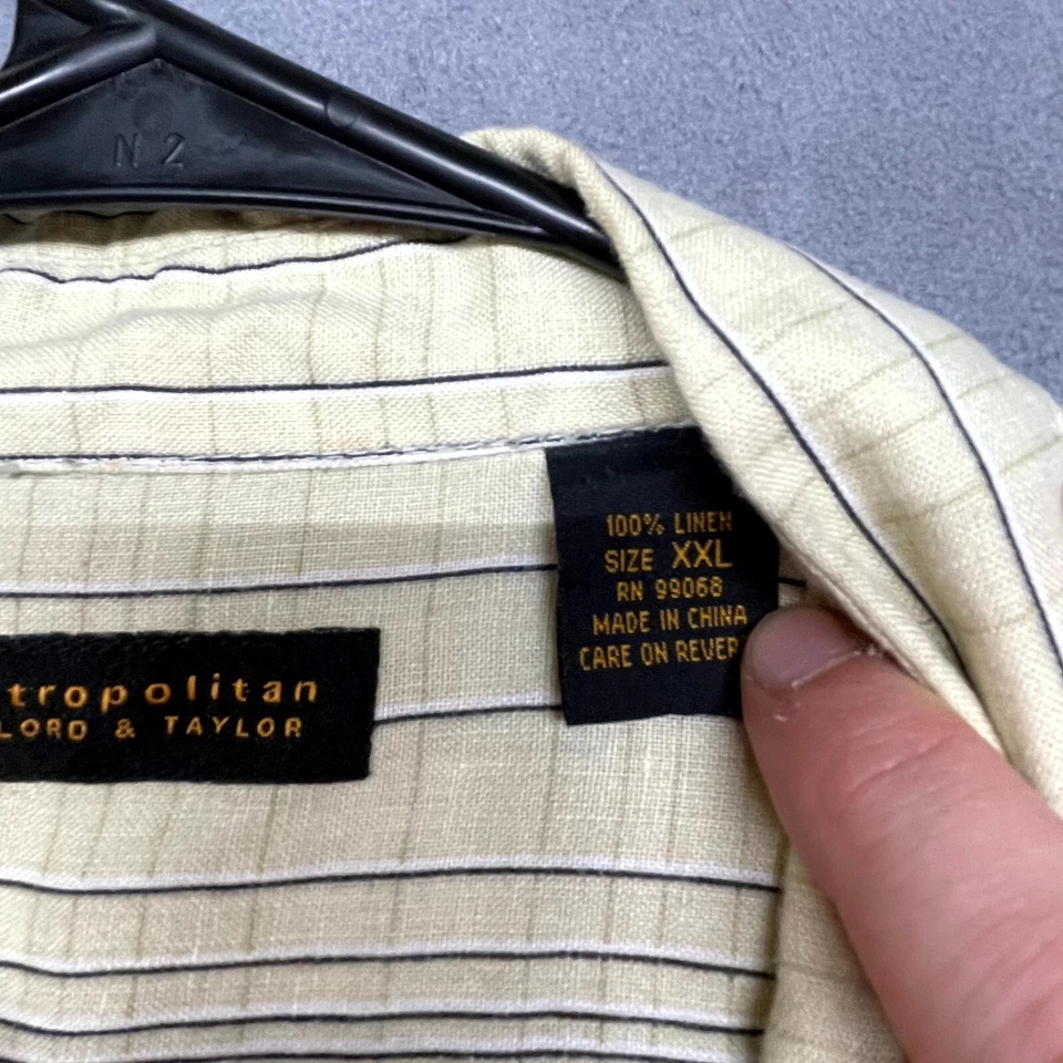Рубашка мужская Metropolitan By Lord & Taylor 2XL бежевая в полоску льняная с коротким рукавом - Изображение 3 из 4