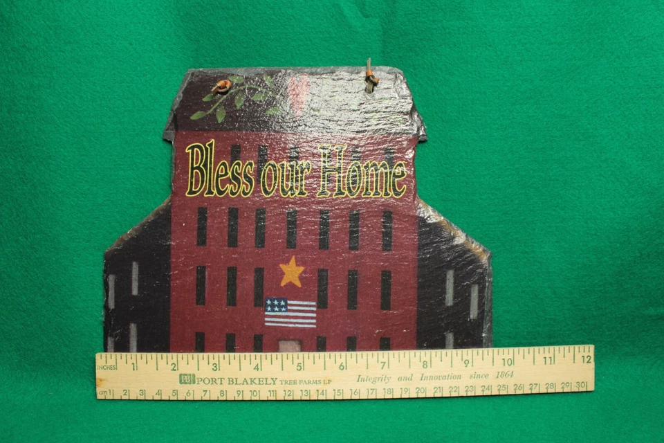 Placa Bless Our Home em ardósia preta 8" x 9.5" americana primitiva - Imagem 2 de 3