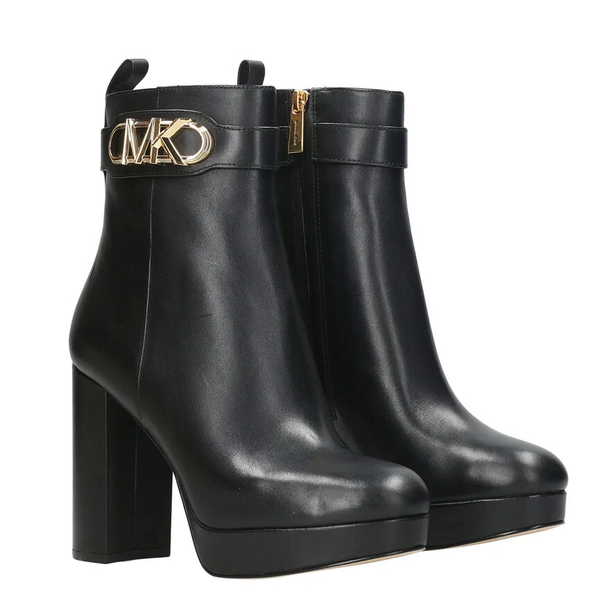 MICHAEL KORS PARKER PLATFORM BOOTIE Femmes Cuir Bottines Bottes Noires NEUVES - Photo 2/4