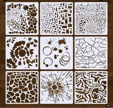 Stencils Texture Stone Tie Dye Ink Blot Crackle NEW Set of 9   6 by 6 inch #0457
