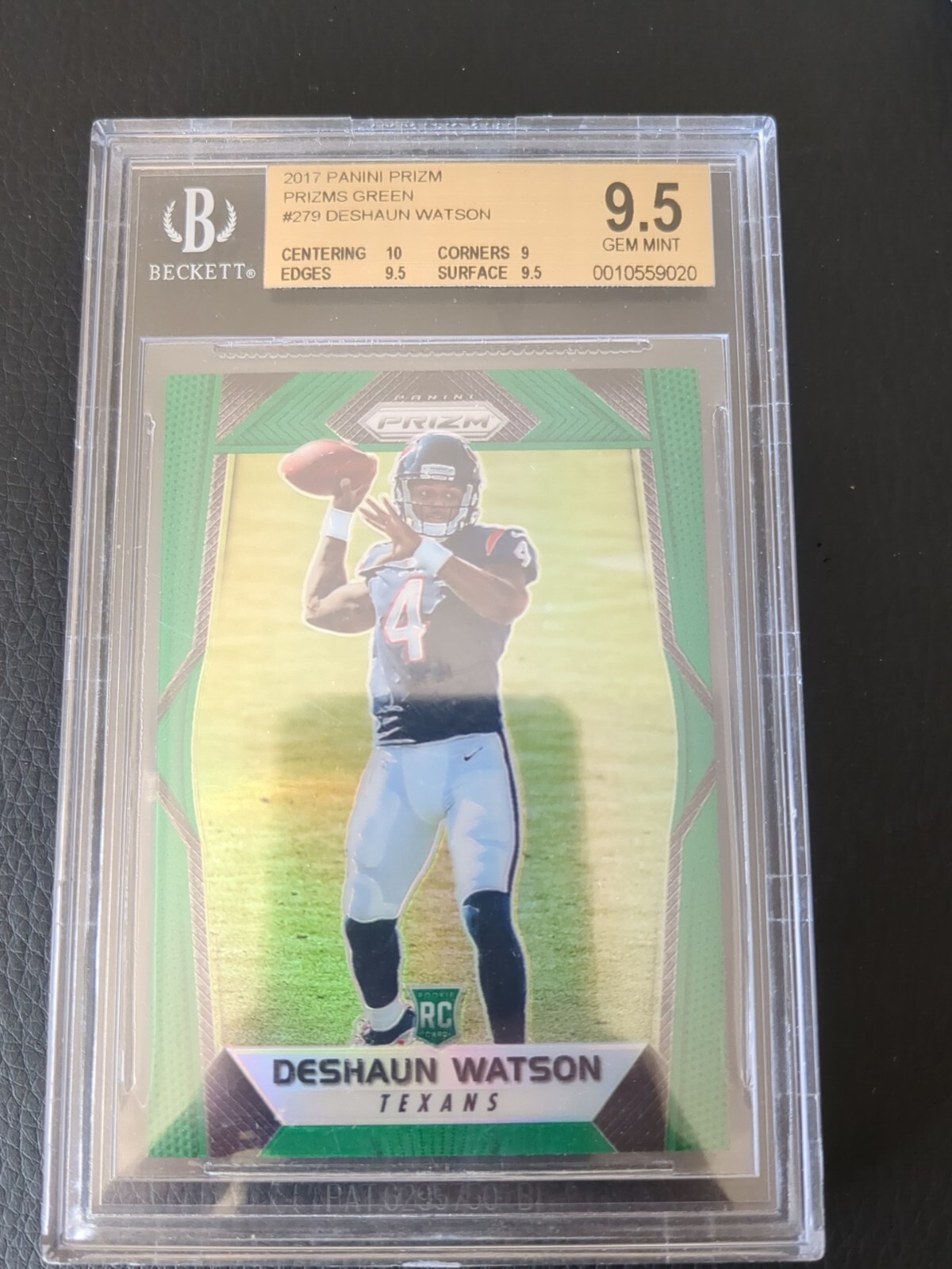 DESHAUN WATSON BGS 9.5 2017 PANINI PRIZM FOOTBALL #279 ROOKIE GREEN RC