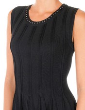 NEW $1800 Gucci Pleated Dress L Black Detail Studded-neck Sleeveless