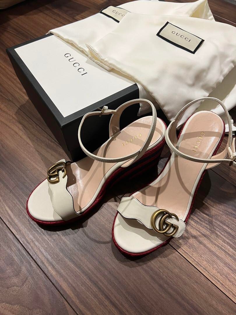 GUCCI GG Logo Wedge Sole Sandals Mules Pumps Shoes Women Size EU