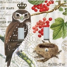 Light Switch Plate Cover HOME DECOR VINTAGE WINTER GARDEN WISE OWL & BERRIES