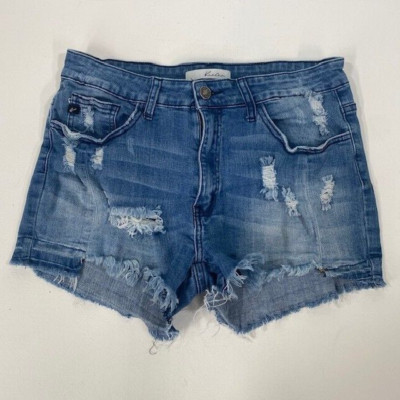 Kancan Women's Distressed Denim Shorts High Rise Blue Size 13/30 Party Frayed