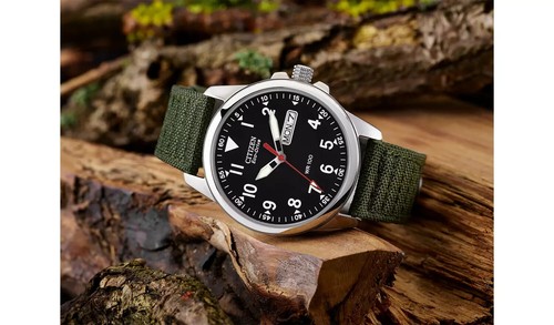 Citizen Men's Eco-Drive Analogue Green Canvas Strap Watch - Picture 5 of 10