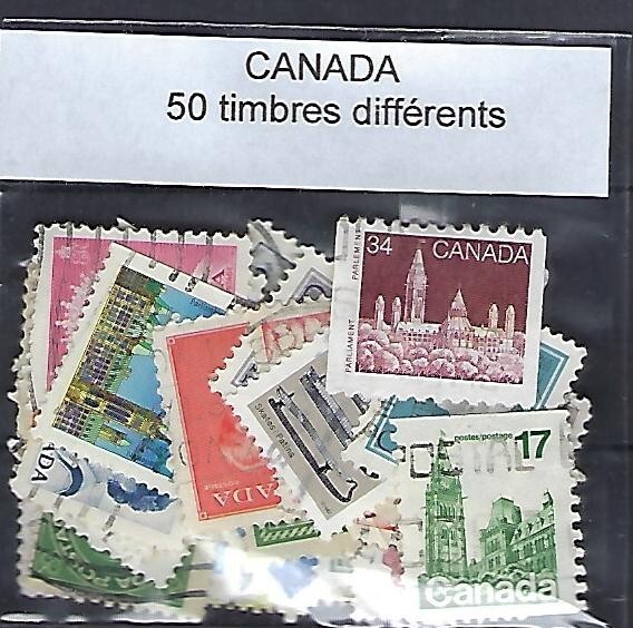 Canada 50 timbres différents oblitérés