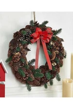 Ebenezer & Co. 18" Pinecone & Greenery Wreath with Red Bow