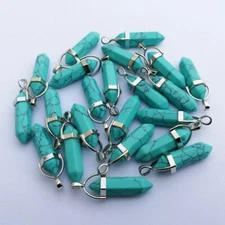 Wholesale 24pcs Natural Stone Turquoise Hexagonal Pendulum Pendant Bead 32x8mm