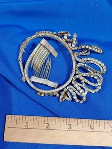 Antique-VTG Band Tiara Kids Rhinestone Jewels Hair Clips Art Deco MCM Old Silver