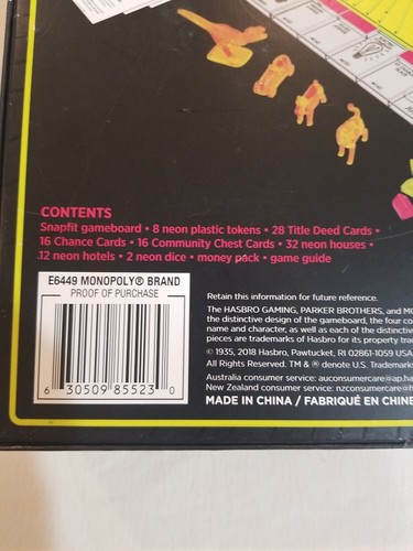 2018 Monopoly Neon Pop NEW SEALED Board Game Multi player 8 and up HASBRO - Picture 6 of 8