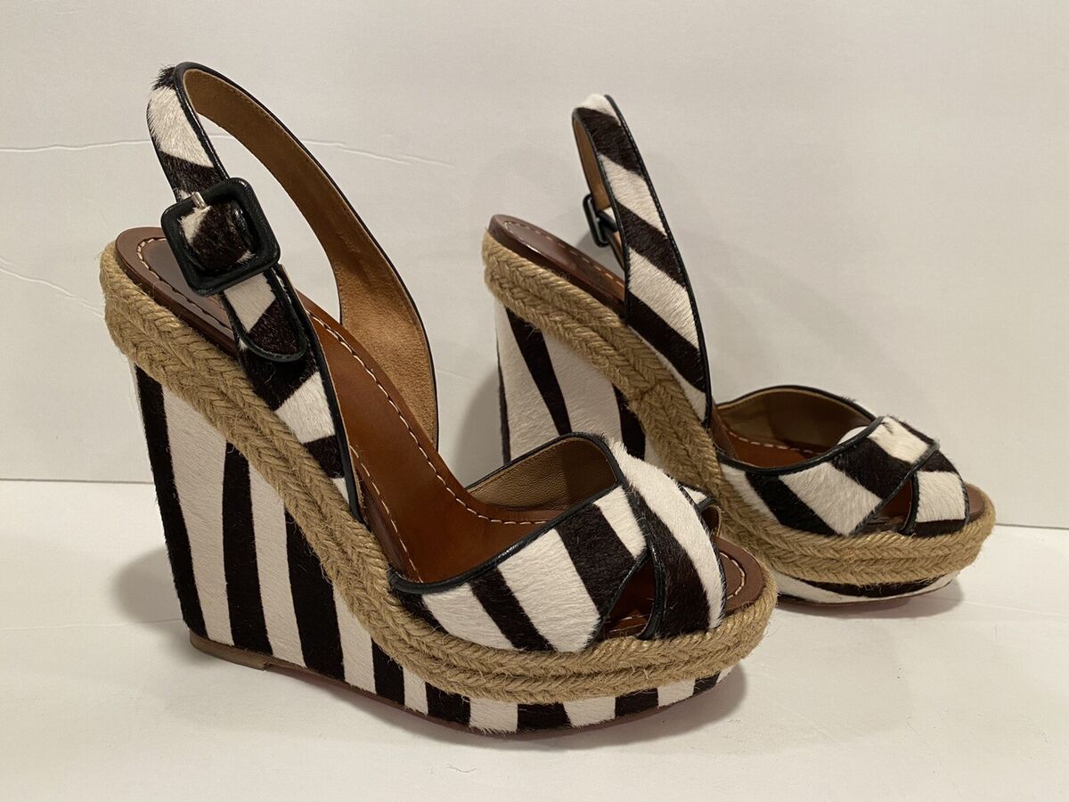 Christian Louboutin Wedge Sandals Pony Hair Zebra Print Christian Louboutin Wedge Sandals Pony Hair Zebra Print