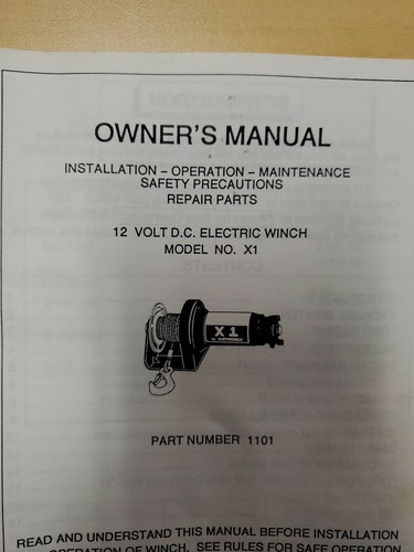 Superwinch Owners Manual 12 & 24 Volt DC Electric Winch Model 3/91 90's - Picture 2 of 8