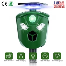 360° Solar Ultrasonic Animal Repeller USB Pest Repellent for Deer Raccoon Garden