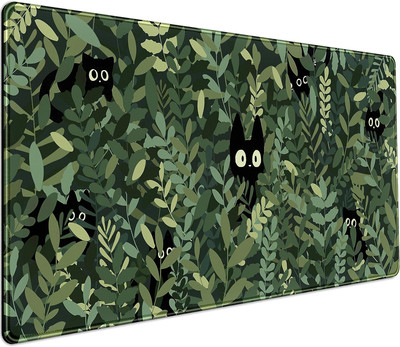 Cute Anime Cats Desk Mat Green Leaves Kawaii Mousepad XXL Extended Large Gaming 